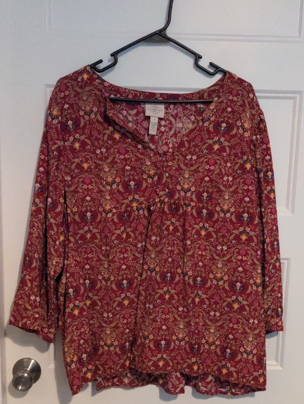 St. John’s Bay Red Floral 3/4 Sleeve Boho Blouse 1X